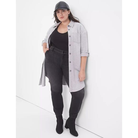 Lane Bryant Womens Jeans Sz 28 Signature Fit Boyfriend Cozy Jogger Black‎ Wash - Picture 1 of 9